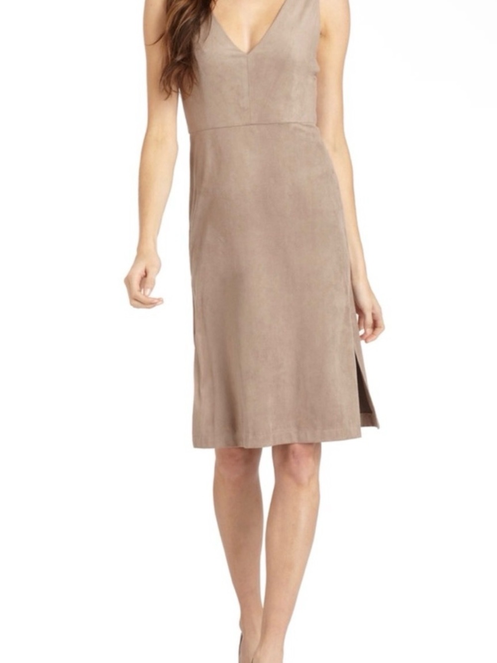 BCBGMaxAzria Taupe Suede V-Neck Sheath Dress — 80% OFF MSRP!!!